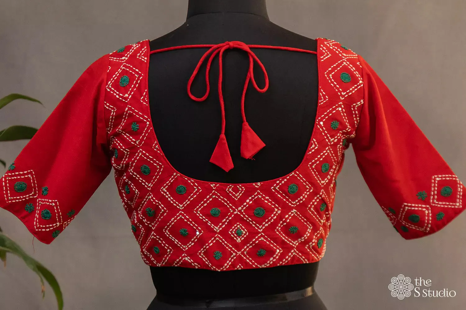 Red silk embroidered readymade blouse