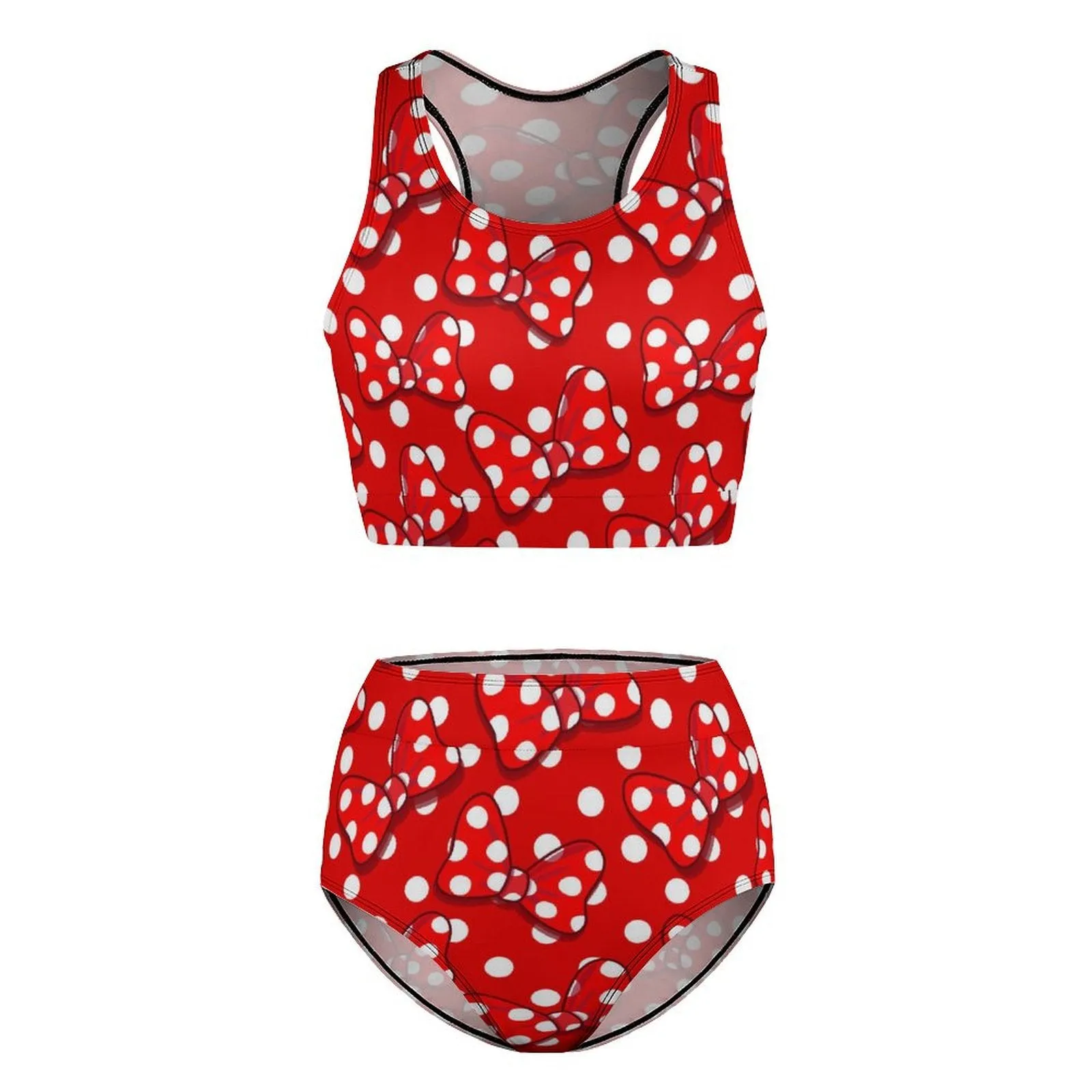 Red With White Polka Dot And Bows Women's Bikini Swimsuit