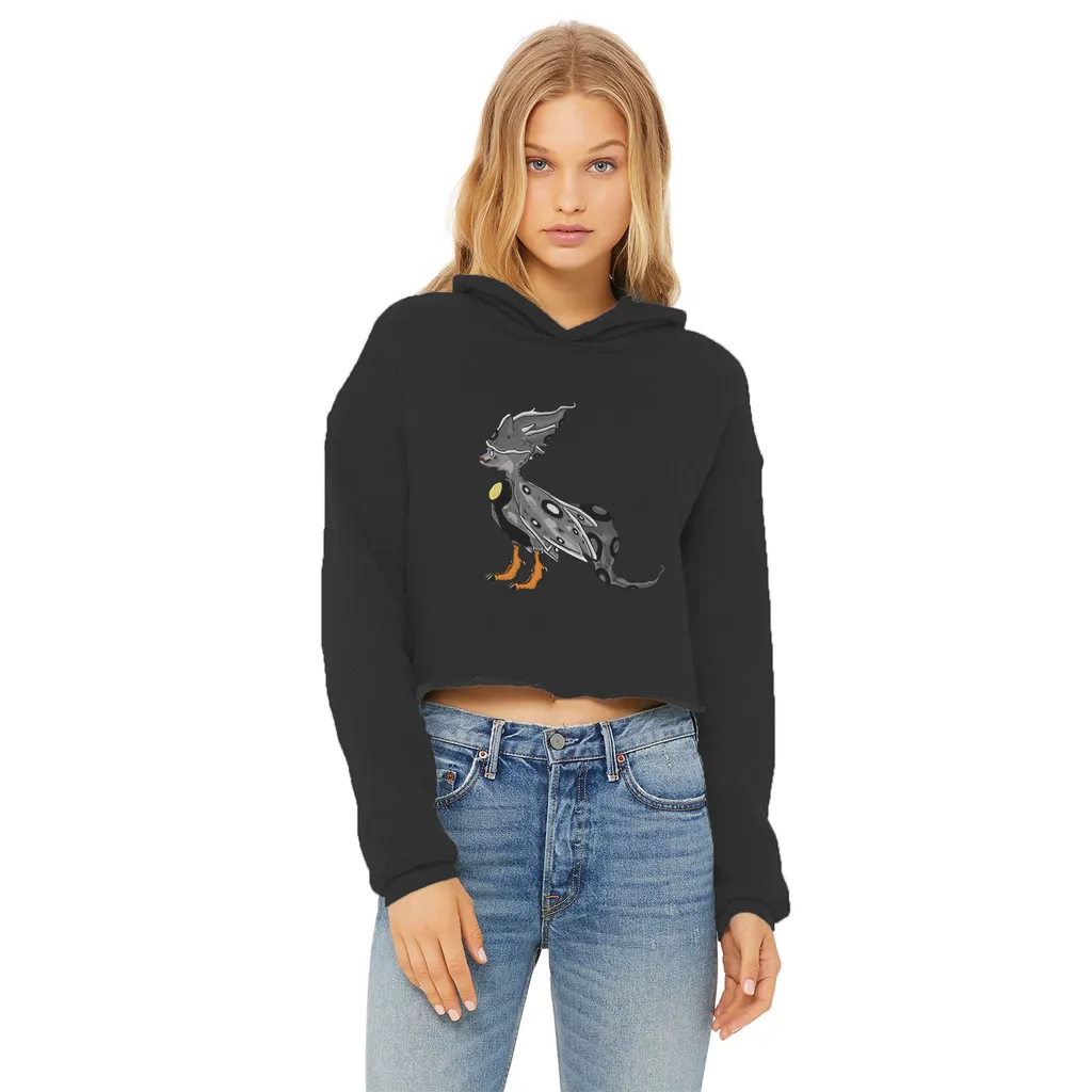 Rerann Ladies Cropped Raw Edge Hoodie