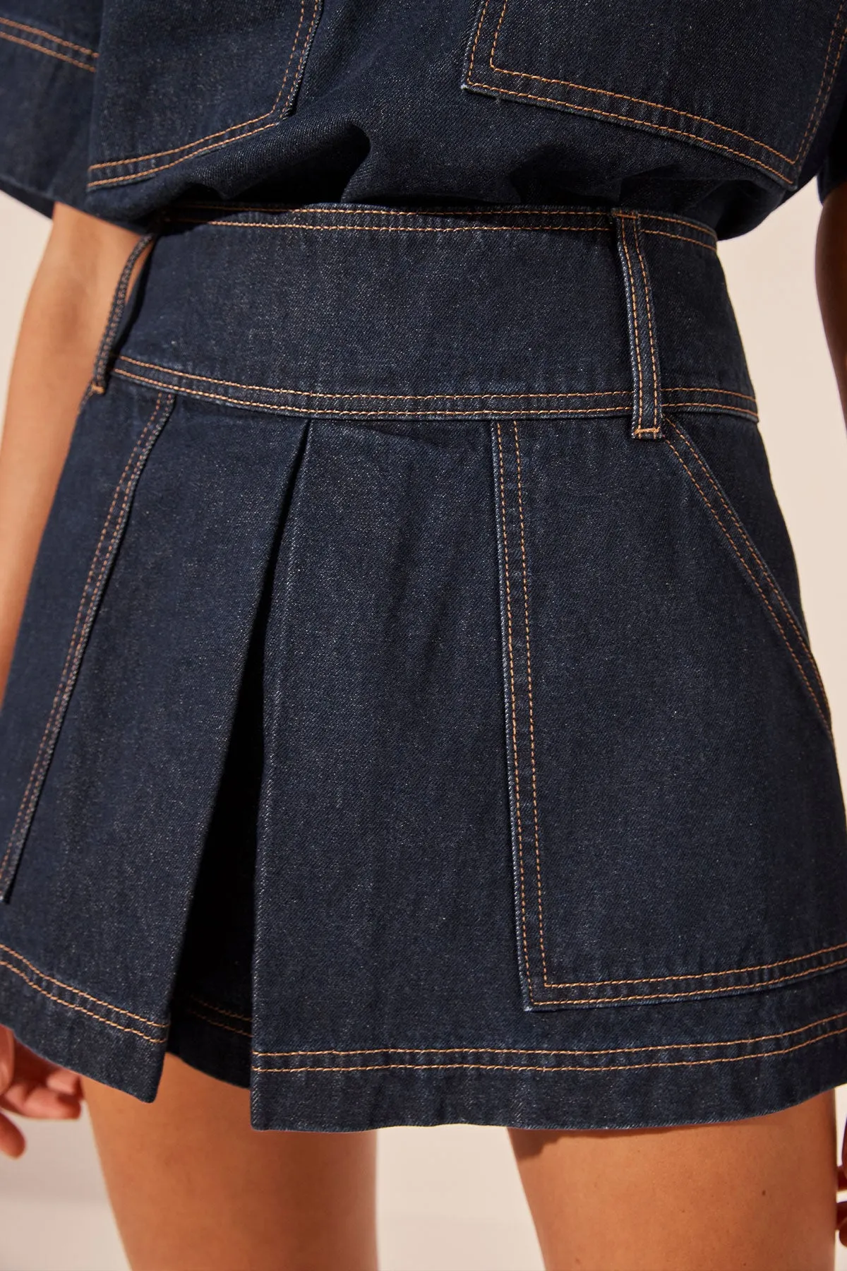 RITA PLEAT MINI SKIRT - DEEP INDIGO