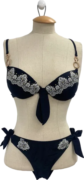 River Island Black Embroidered Bikini Set UK 8