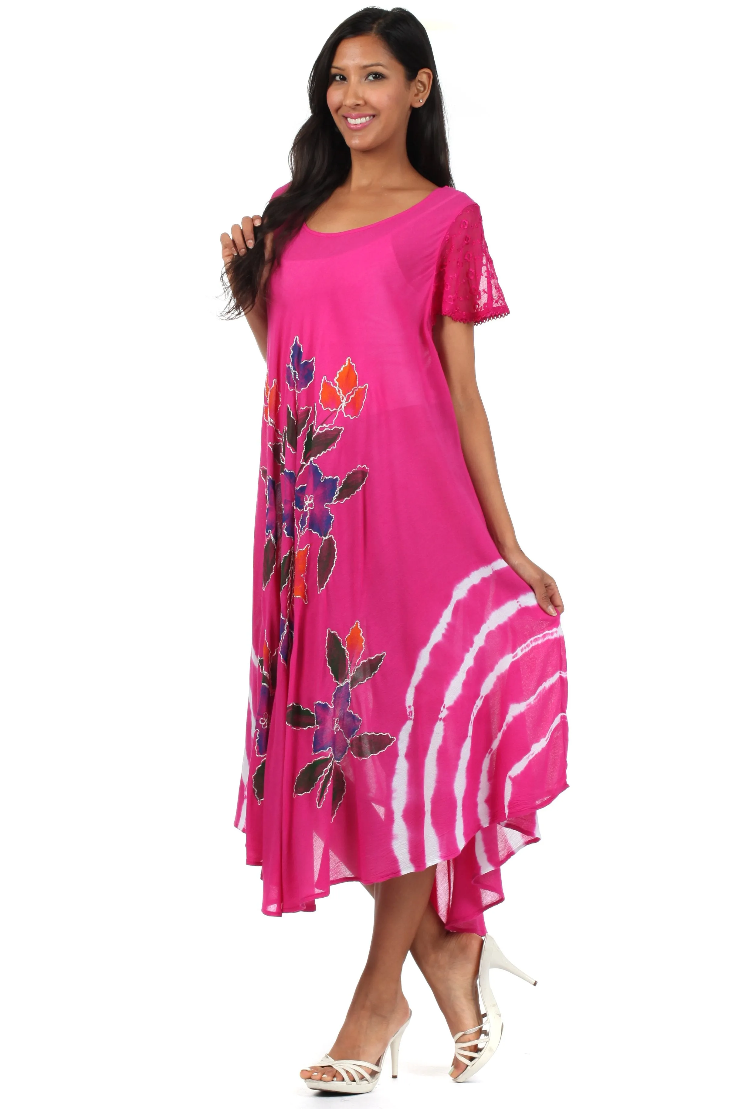 Sakkas Embroidered Painted Floral Cap Sleeve Rayon Dress