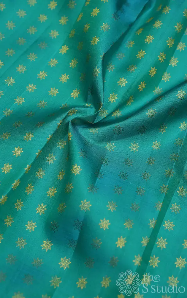 Sea green kanchi silk blouse material with small zari buttas