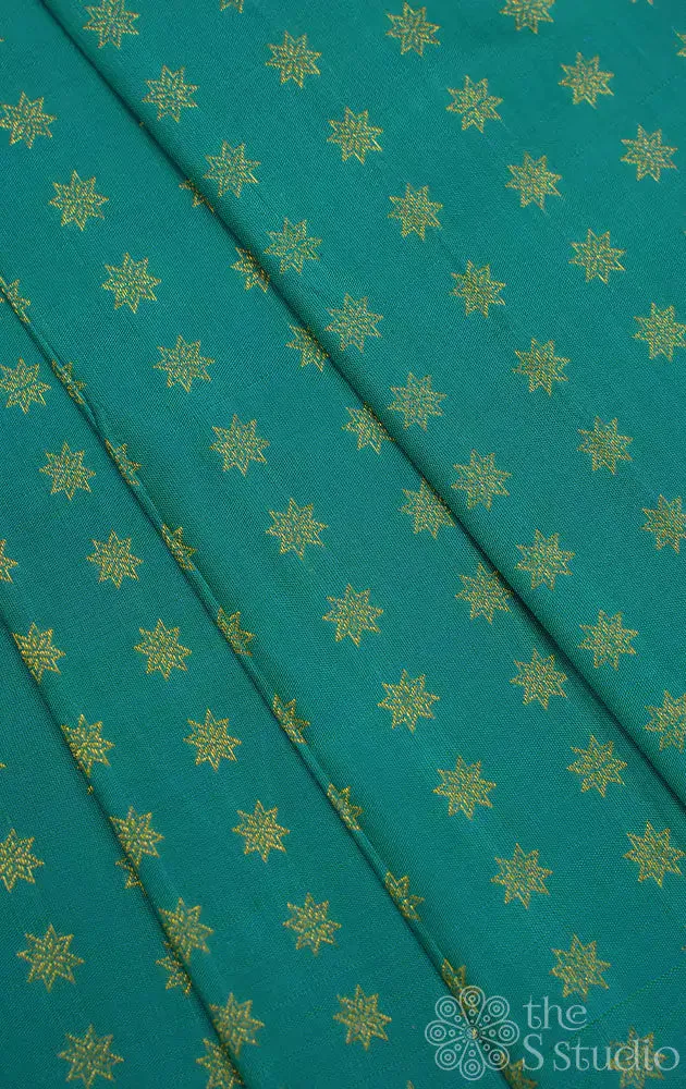 Sea green kanchi silk blouse material with small zari buttas