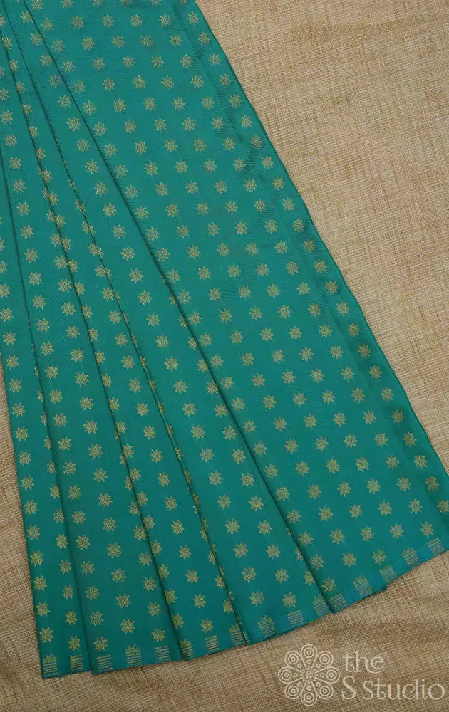 Sea green kanchi silk blouse material with small zari buttas