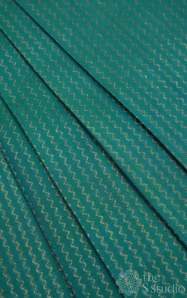 Sea green kanchi silk blouse material with zig zag vanki zari lines