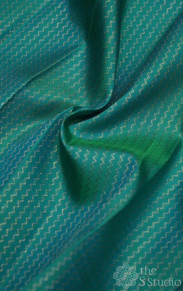 Sea green kanchi silk blouse material with zig zag vanki zari lines