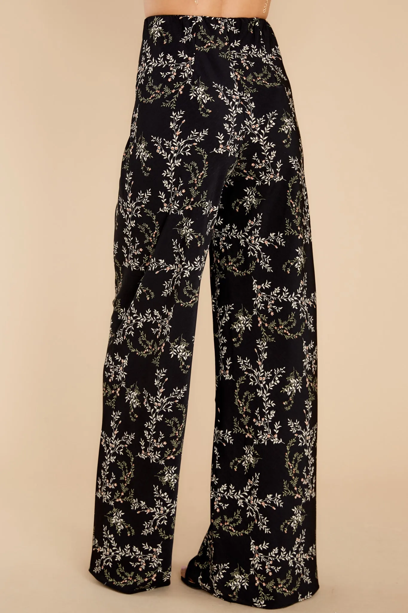 Seasonal Blooms Black Floral Print Pants