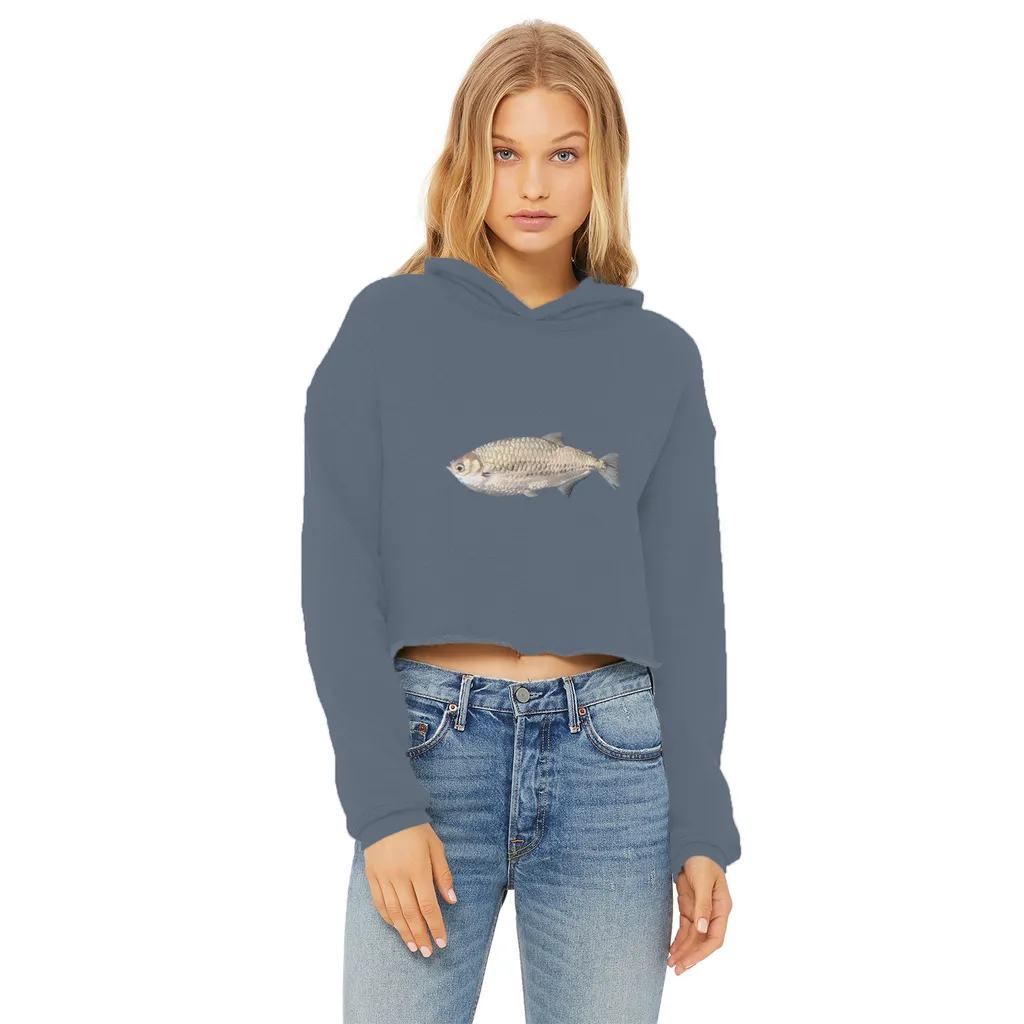 Silver Fish Ladies Cropped Raw Edge Hoodie