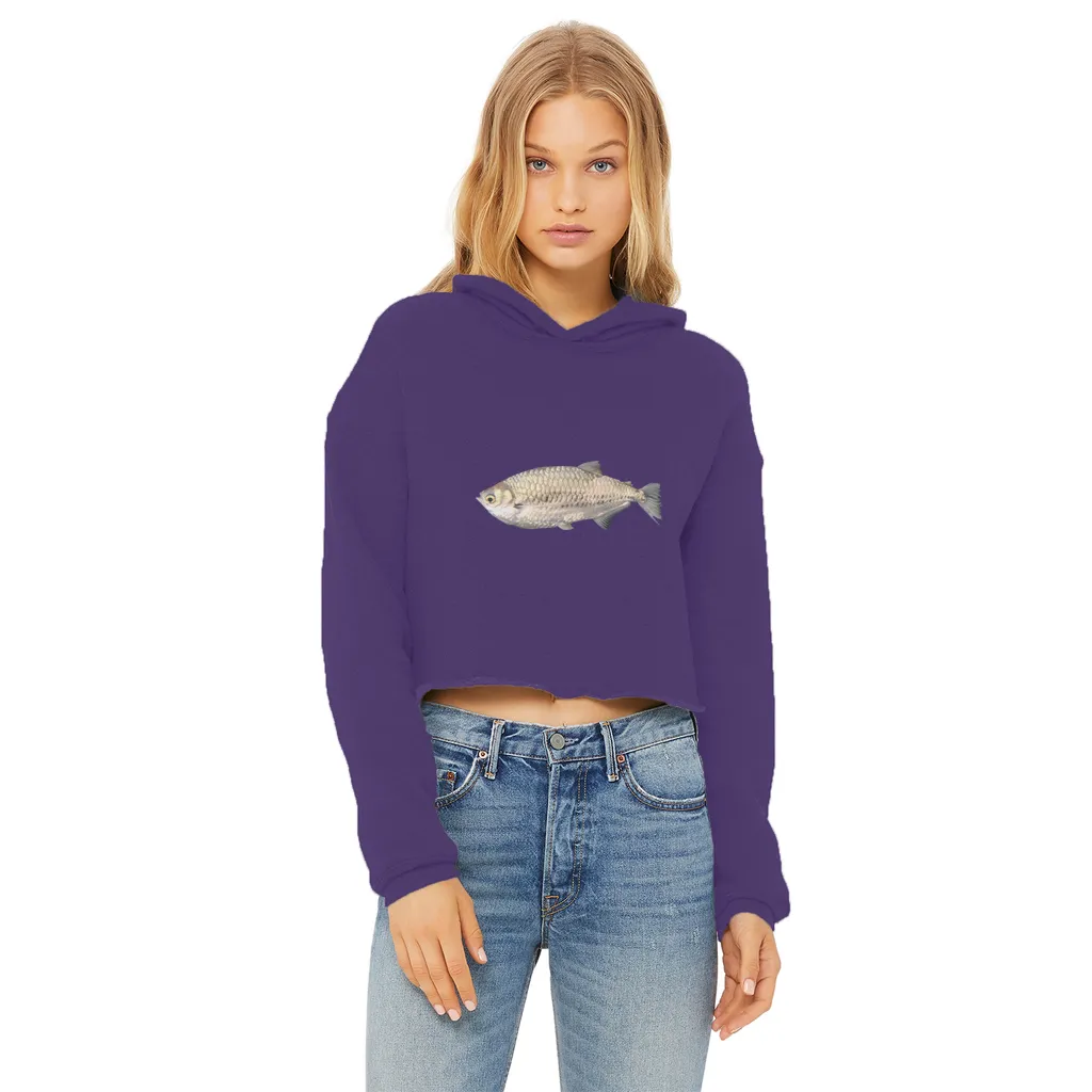 Silver Fish Ladies Cropped Raw Edge Hoodie