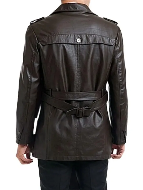 Single-Breasted Men's Black Motorcycle Leather Coat