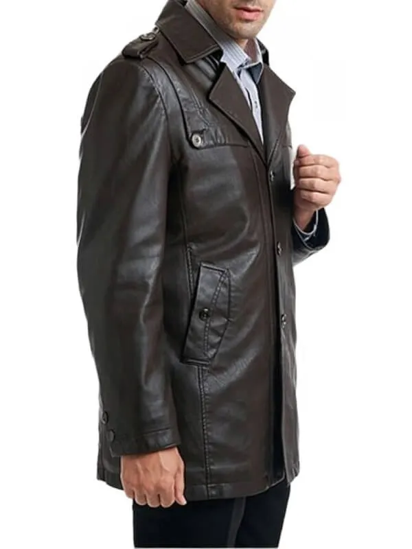 Single-Breasted Men's Black Motorcycle Leather Coat