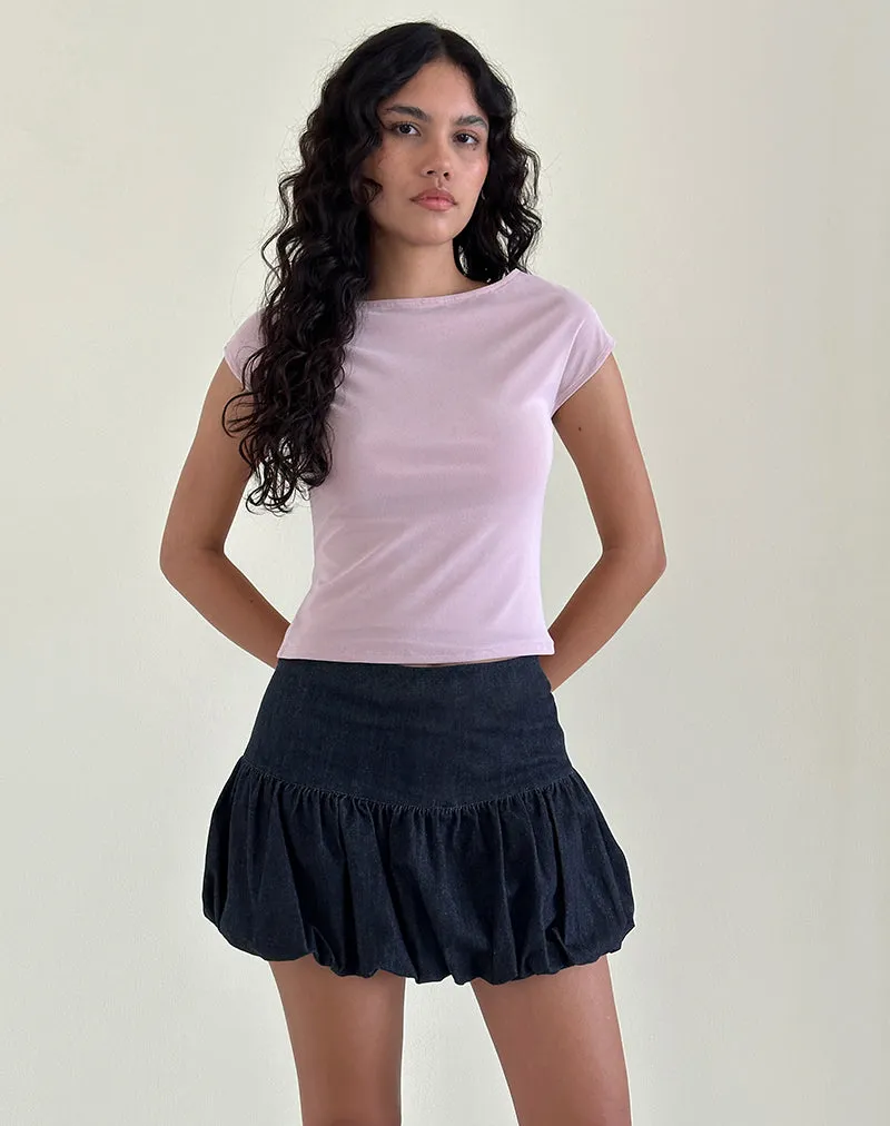 Sisila Puffball Mini Skirt in Chambray Indigo