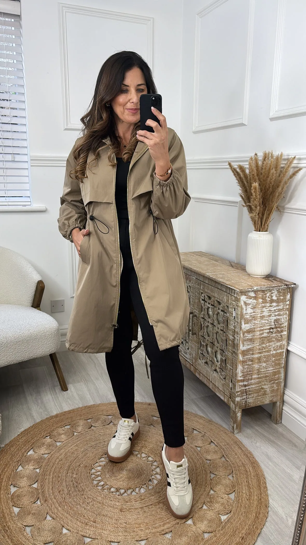 Suzie Camel Drawstring Trench Jacket