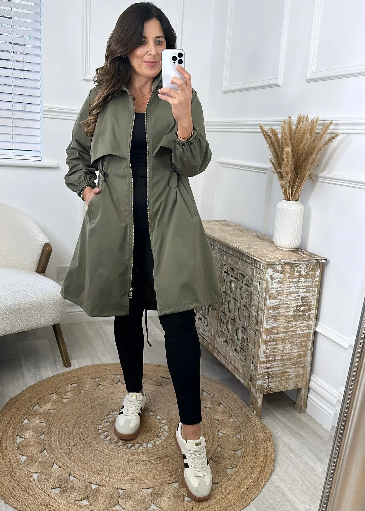 Suzie Khaki Drawstring Trench Jacket