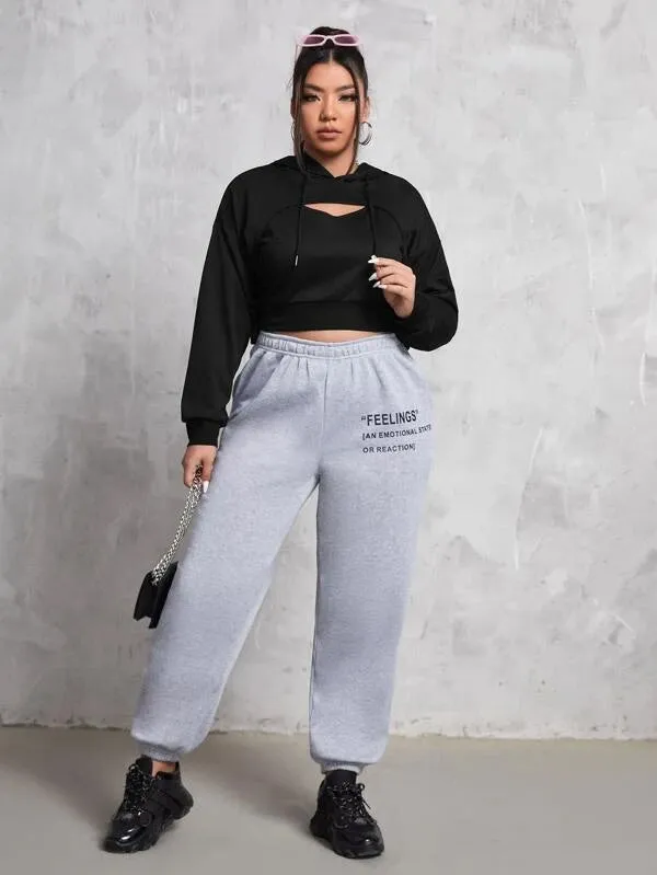 SXV SOLID PLAIN BLACK OVER CROPPED HOODIE