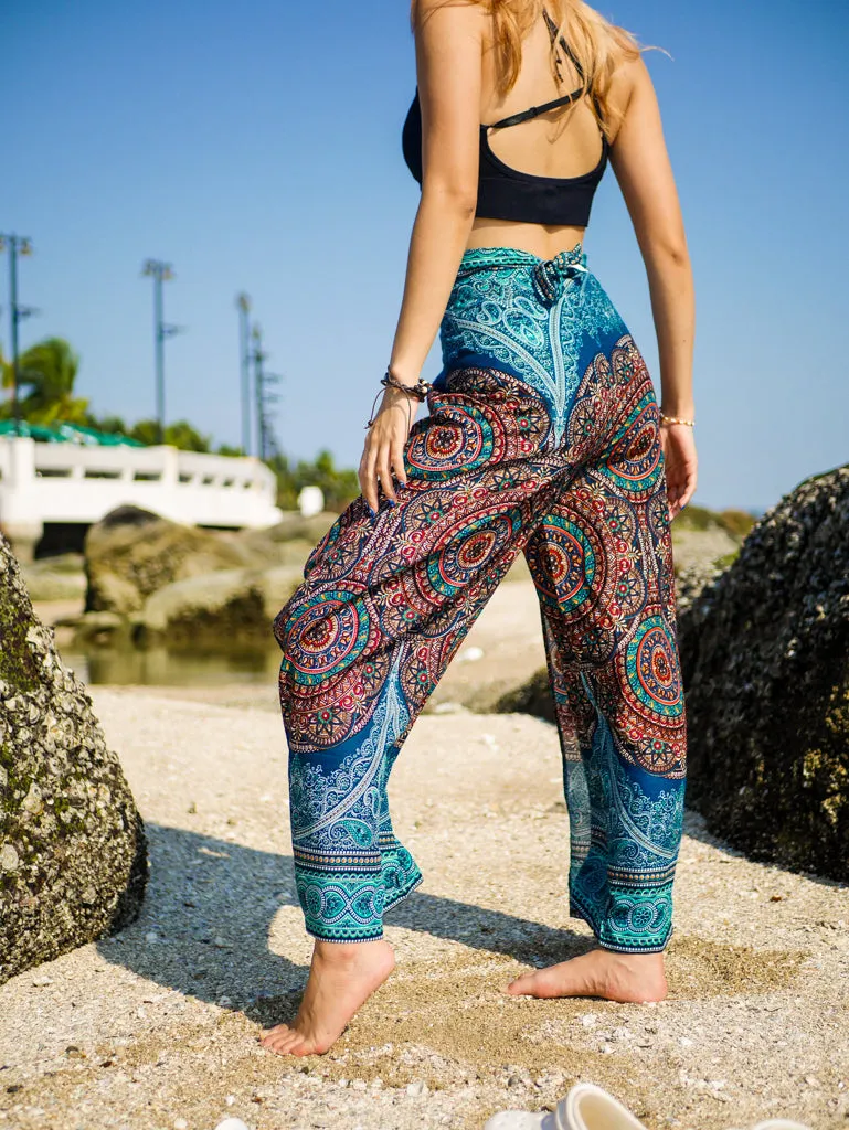 Teal Royal Mandala Palazzo Wrap Pants