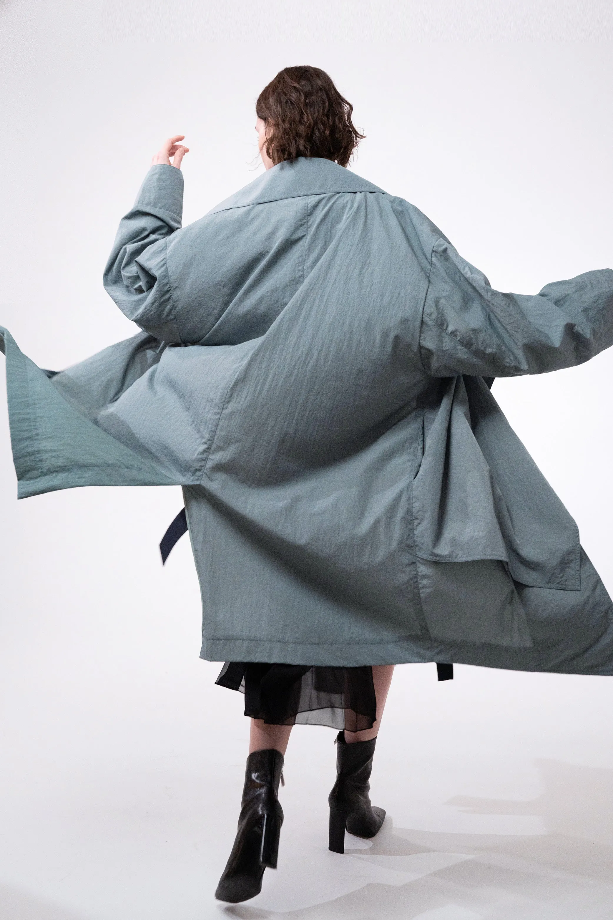 TOLTEC sky green - unisex oversize nylon raincoat