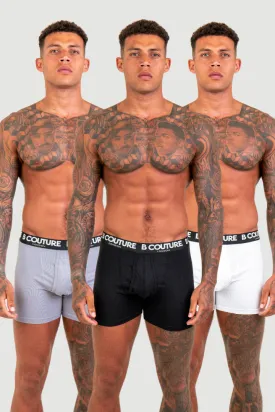 Torrington 3 Pack Boxer Shorts - Black / Grey / White