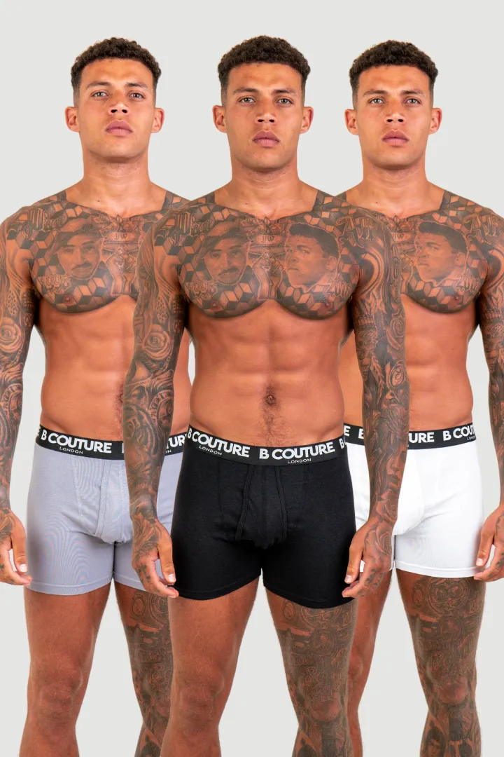 Torrington 3 Pack Boxer Shorts - Black / Grey / White