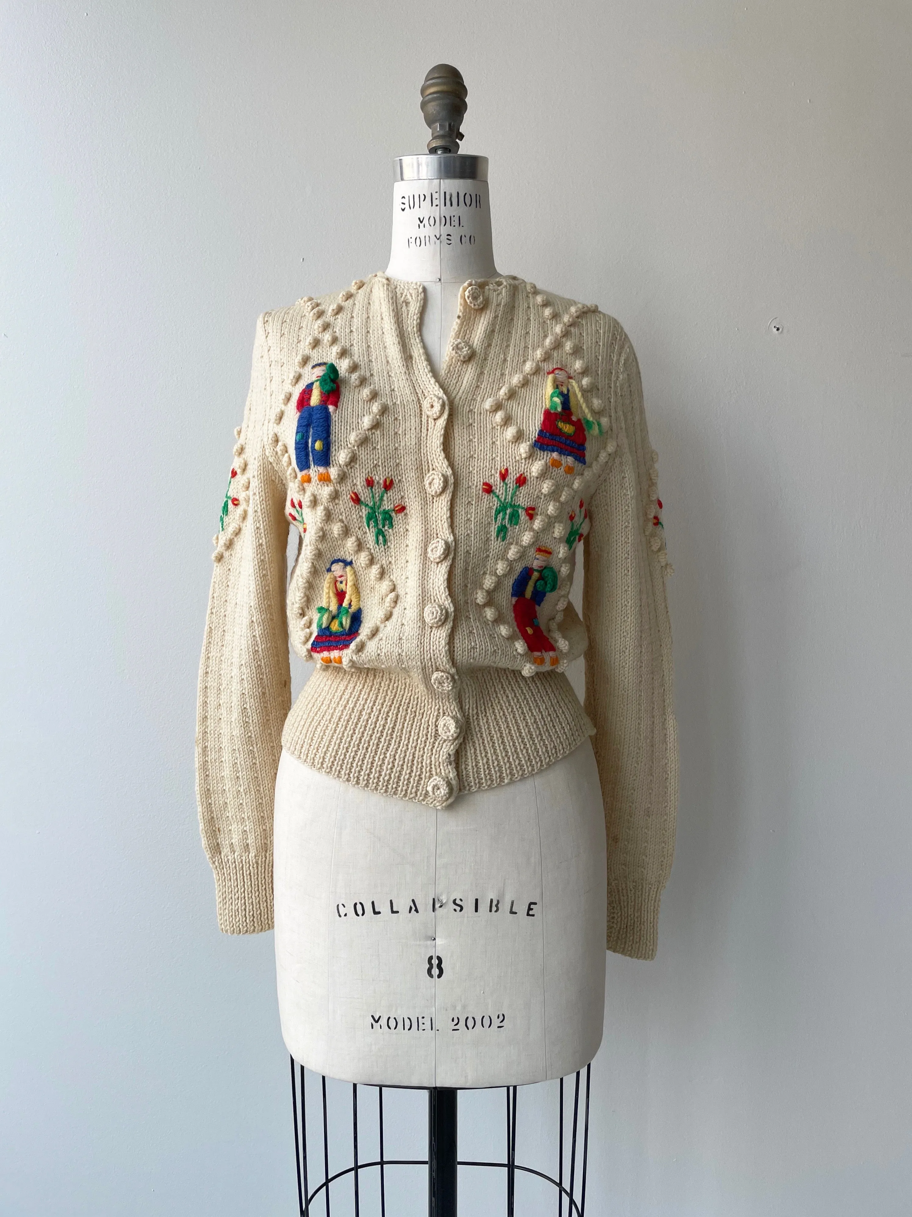 Vintage 1950s Crewel Folk Cardigan