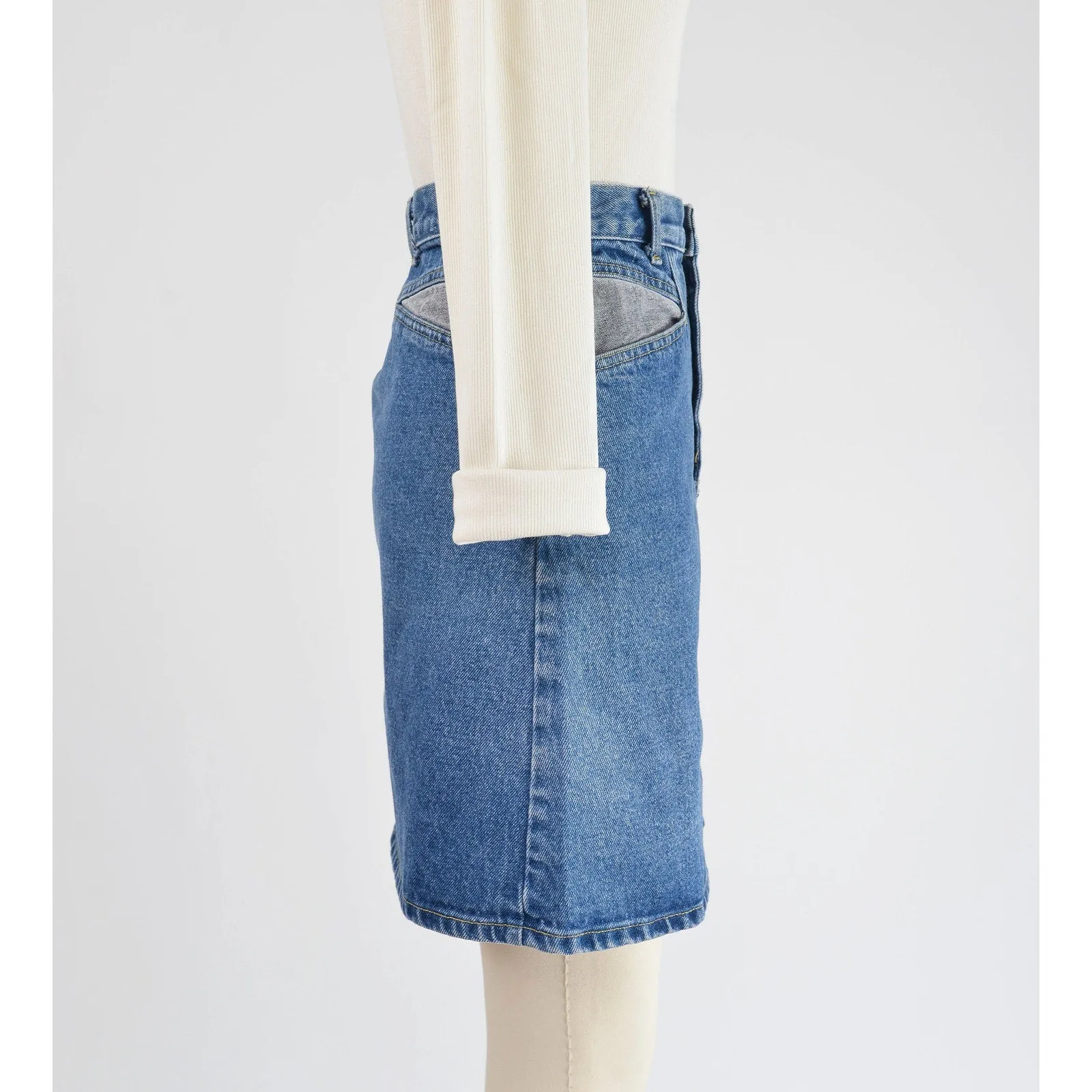 Vintage 90s Denim Mini Skirt High Waisted Fitted Pencil Skirt Mom Jean Skirt size XS S