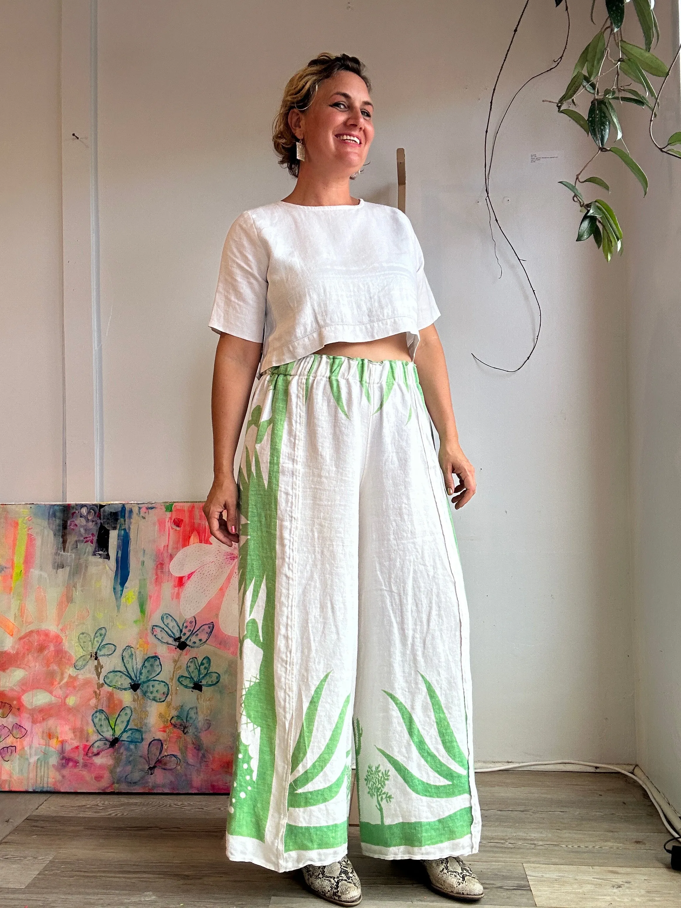 Vintage cacti printed linen pants