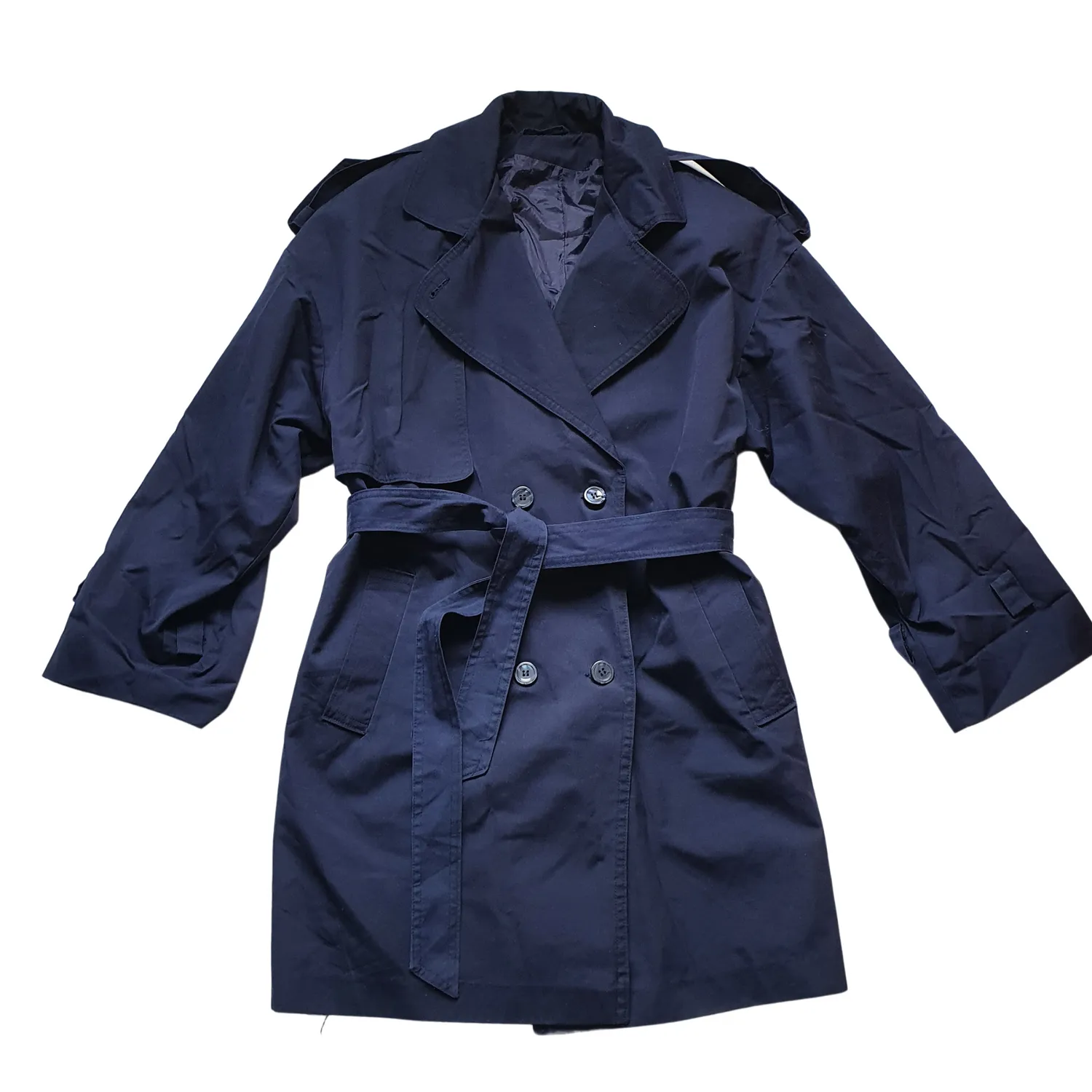 Vintage Navy 'Distinction' Oversized Trench Coat - Large