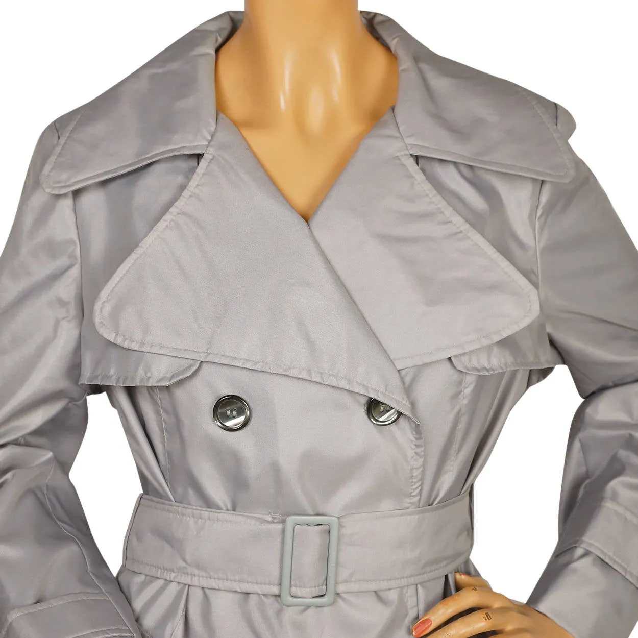 Vintage Trench Style Rain Coat 1975 Unused Grey Nylon Mr Michel Ladies Size L 14