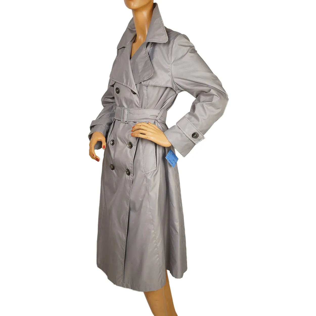 Vintage Trench Style Rain Coat 1975 Unused Grey Nylon Mr Michel Ladies Size L 14