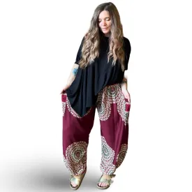 Wheel of Life Flowy Harem Pants- Reds