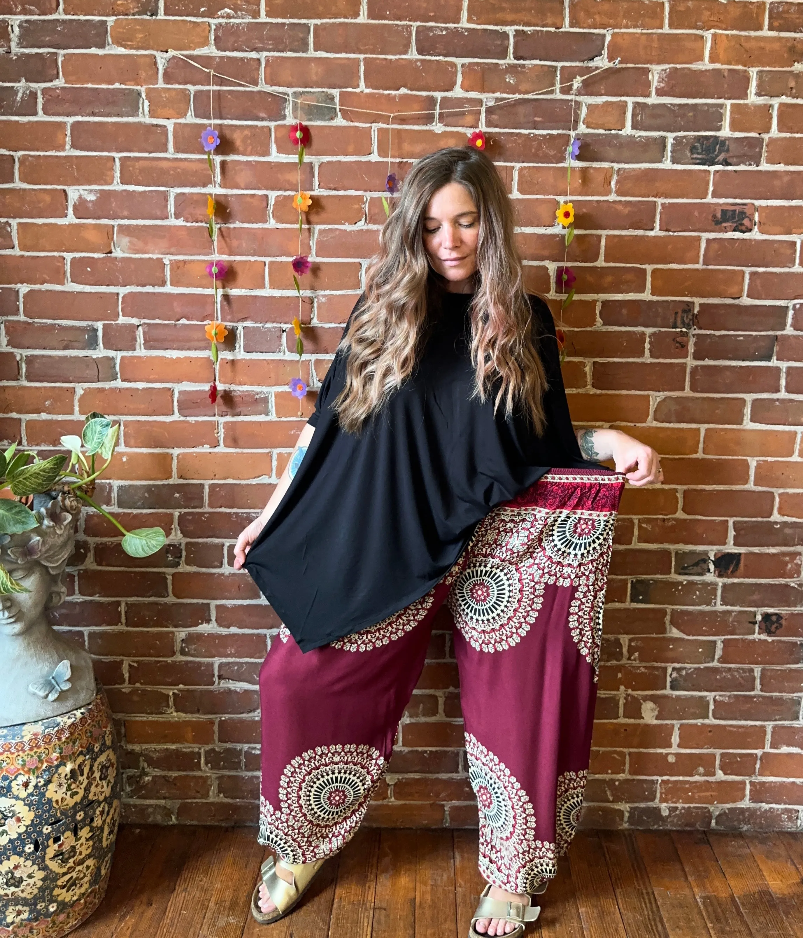 Wheel of Life Flowy Harem Pants- Reds