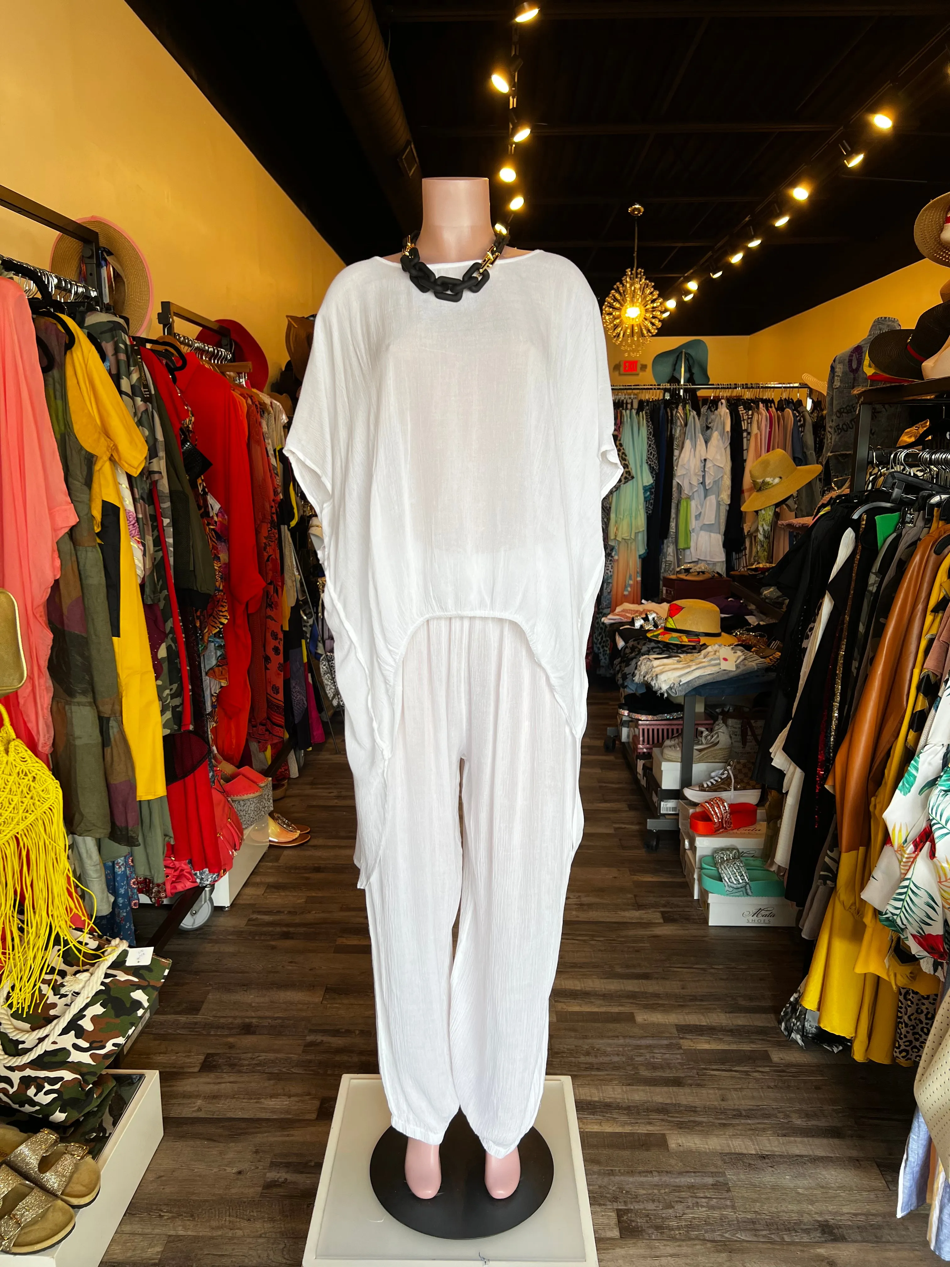 White Gauze  Pants Set