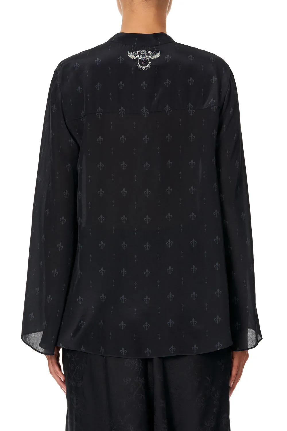 WIDE SLEEVE BUTTON UP BLOUSE BLACK