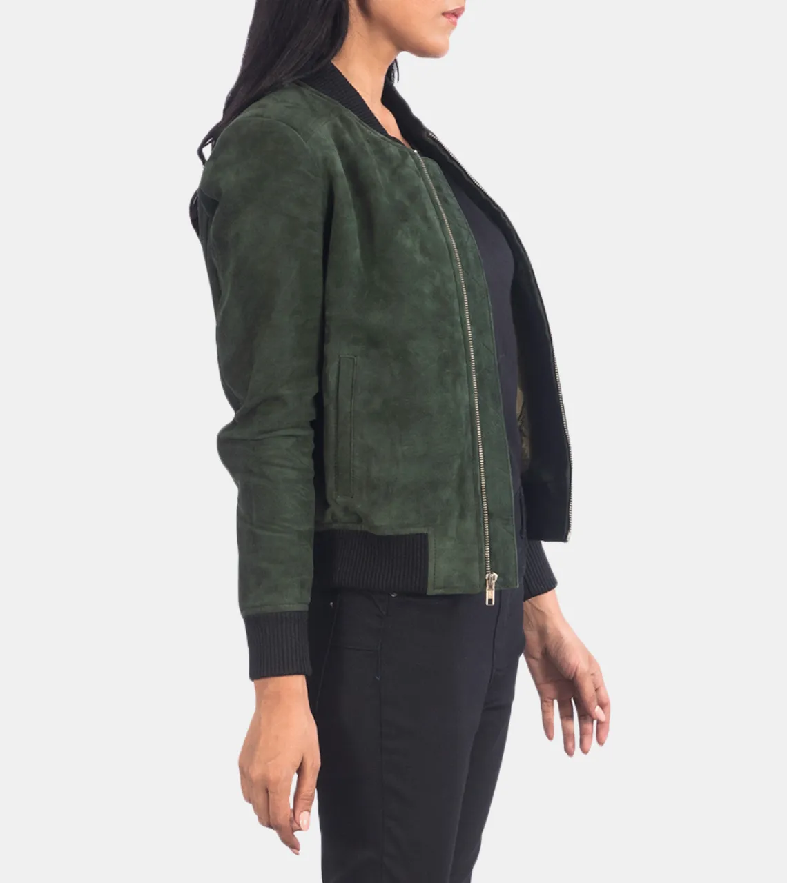 Wixhia Women's Mint Suede Bomber Leather Jacket