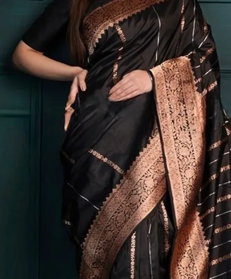 Woebegone Black Soft Silk Saree With Evanescent Blouse Piece