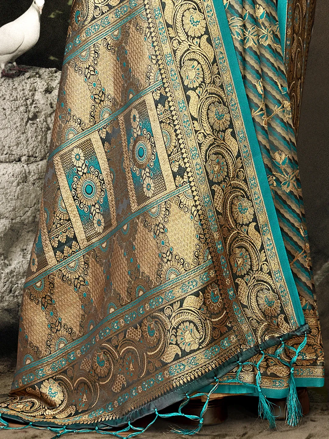 Women Sky Blue Satin Silk Saree With Un Stitched Blouse