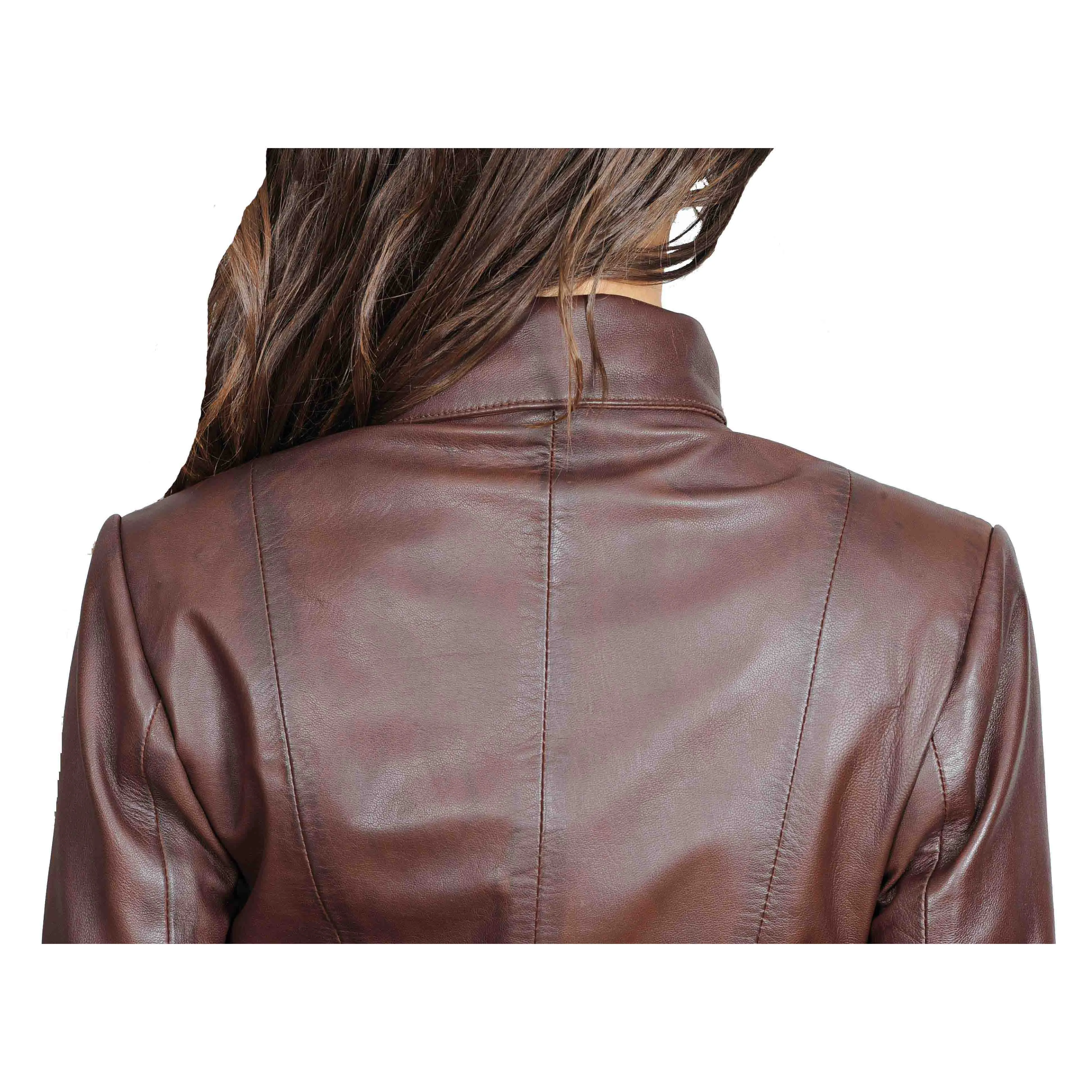 Womens Classic Semi Fitted Biker Real Leather Jacket Nicole Brown