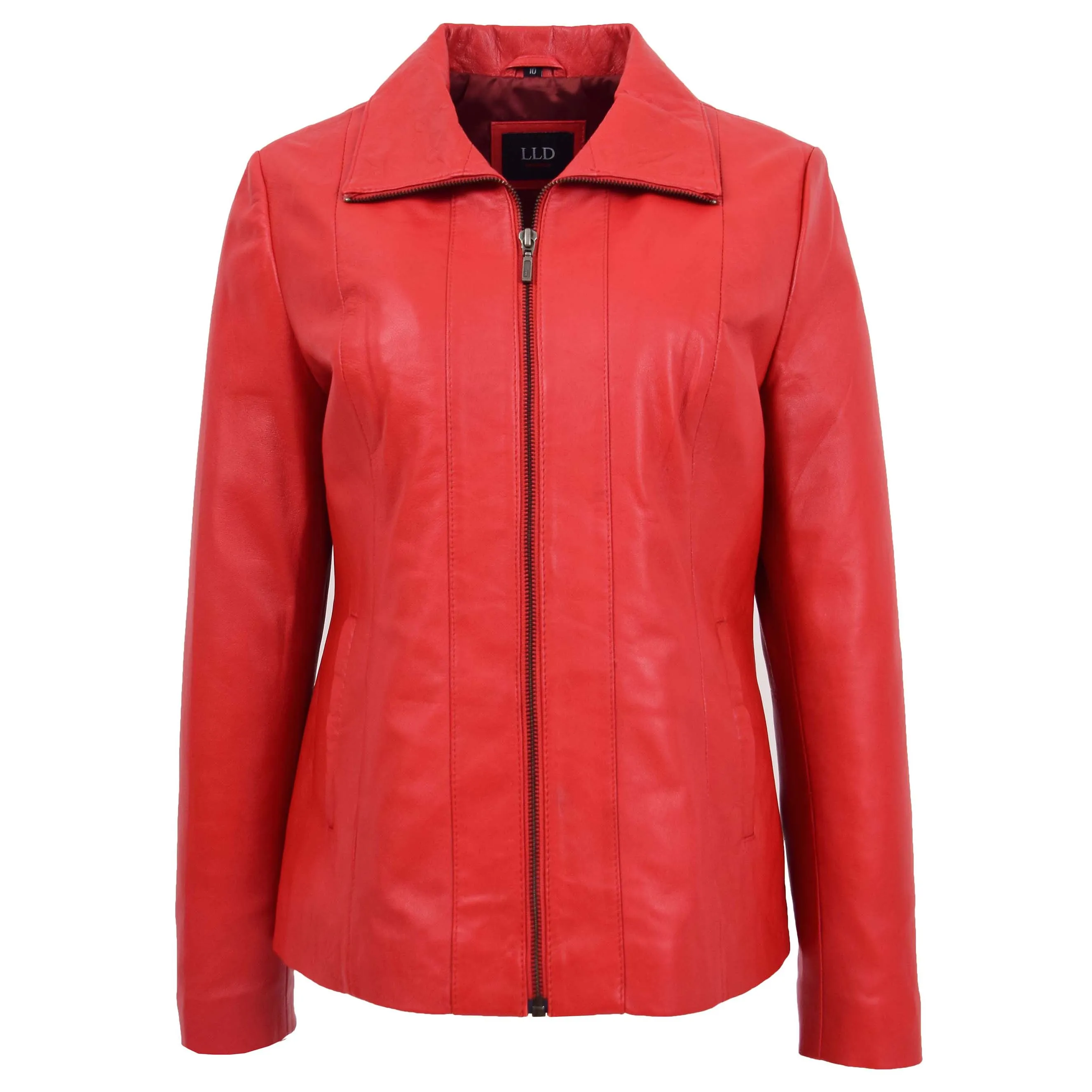 Womens Classic Zip Fastening Leather Jacket Julia Red