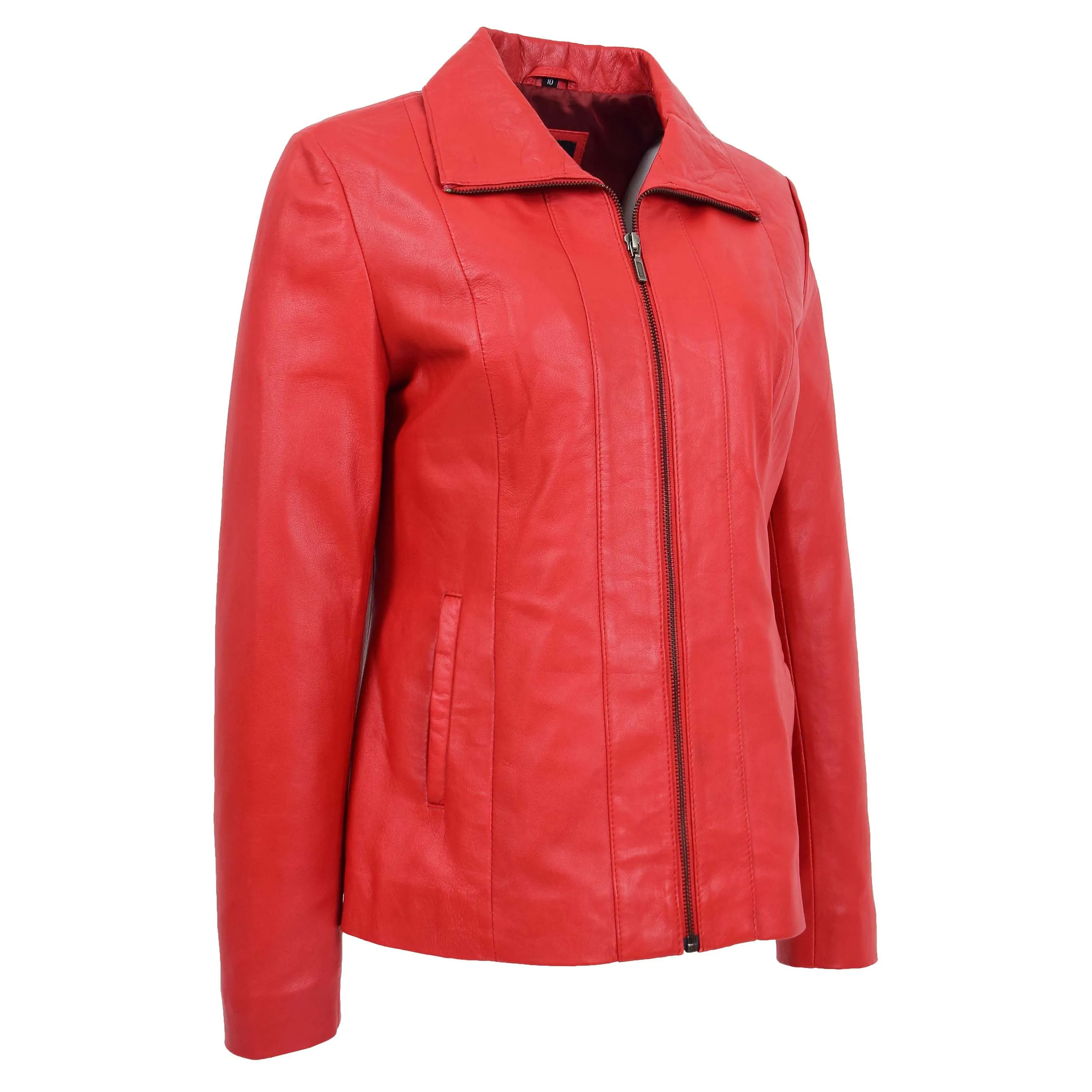 Womens Classic Zip Fastening Leather Jacket Julia Red