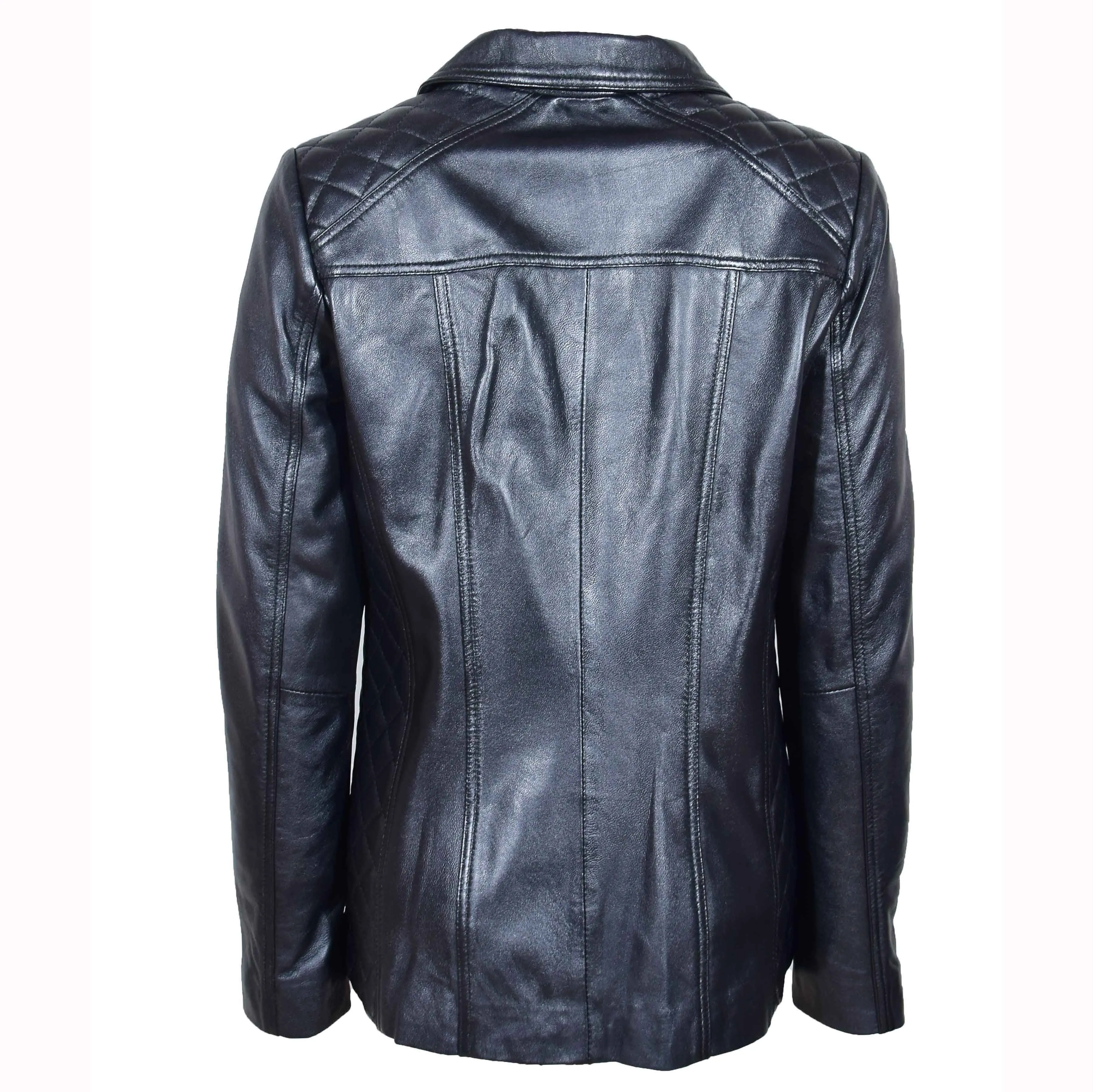 Womens Real Leather Jacket Zip Quilted ECHO Black