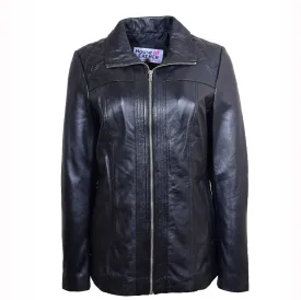 Womens Real Leather Jacket Zip Quilted ECHO Black