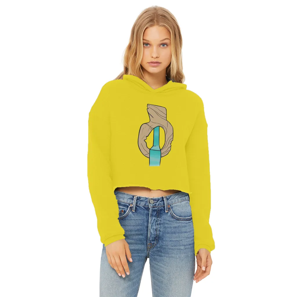 Yellow Rock with Water Ladies Cropped Raw Edge Hoodie