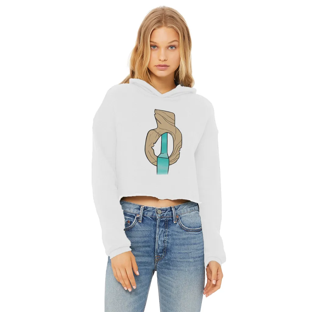 Yellow Rock with Water Ladies Cropped Raw Edge Hoodie