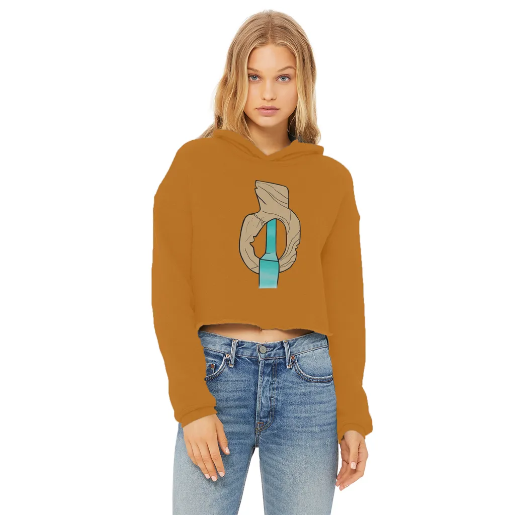 Yellow Rock with Water Ladies Cropped Raw Edge Hoodie