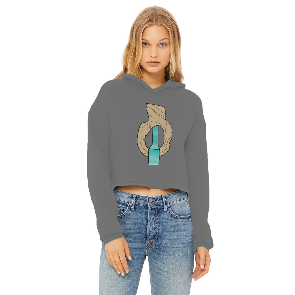 Yellow Rock with Water Ladies Cropped Raw Edge Hoodie