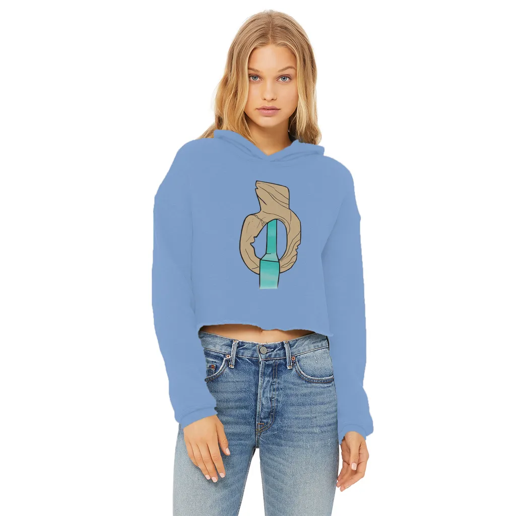 Yellow Rock with Water Ladies Cropped Raw Edge Hoodie