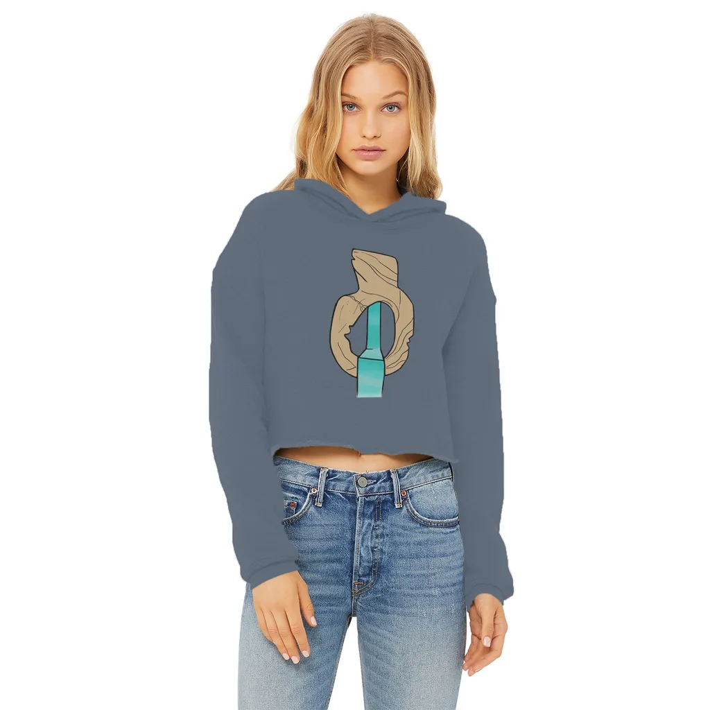 Yellow Rock with Water Ladies Cropped Raw Edge Hoodie