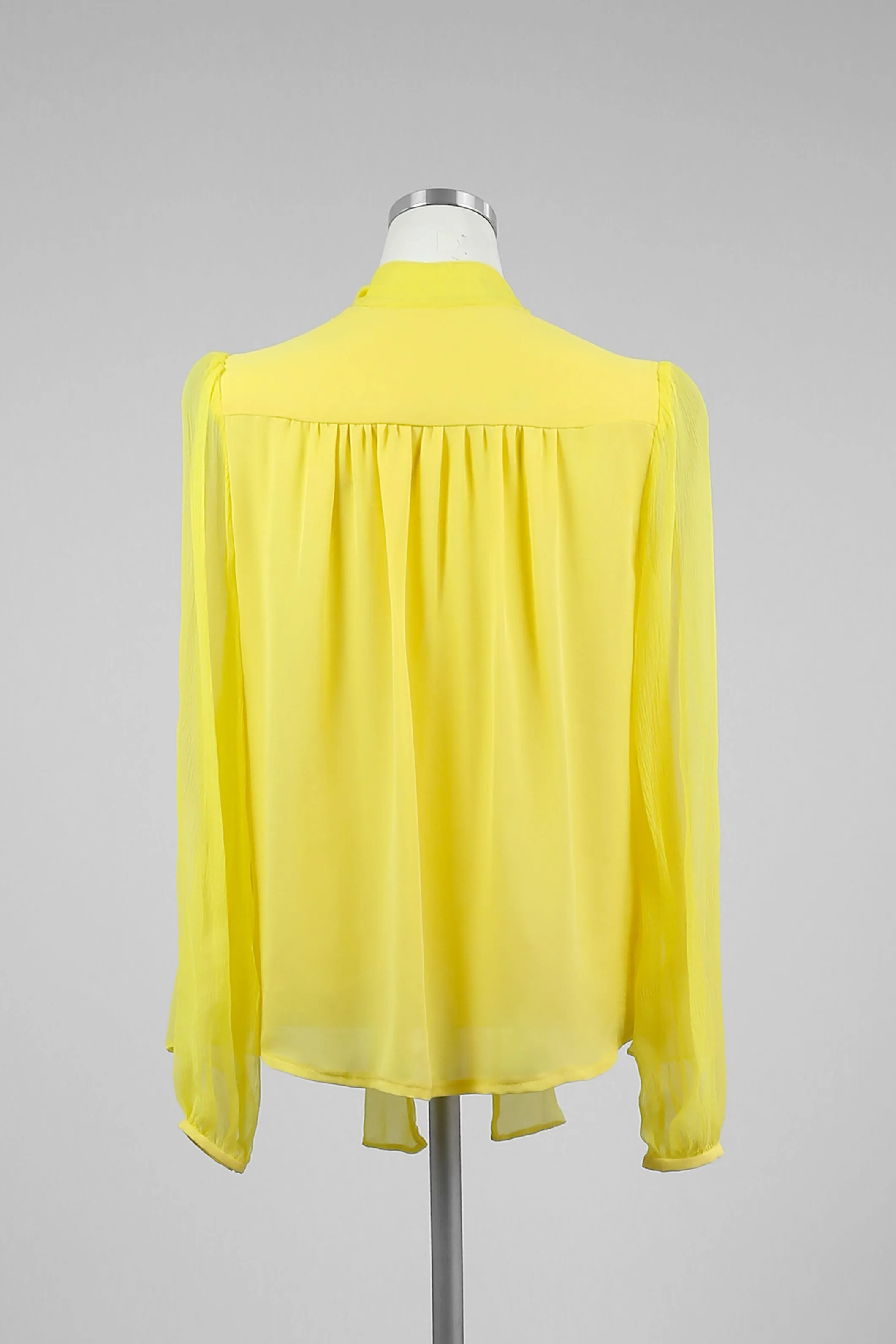 Yellow Silk Tie Collar Blouse