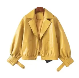 Yellow Single Breasted Motorcycle Punk Coat - Edgy Fashion Jacket